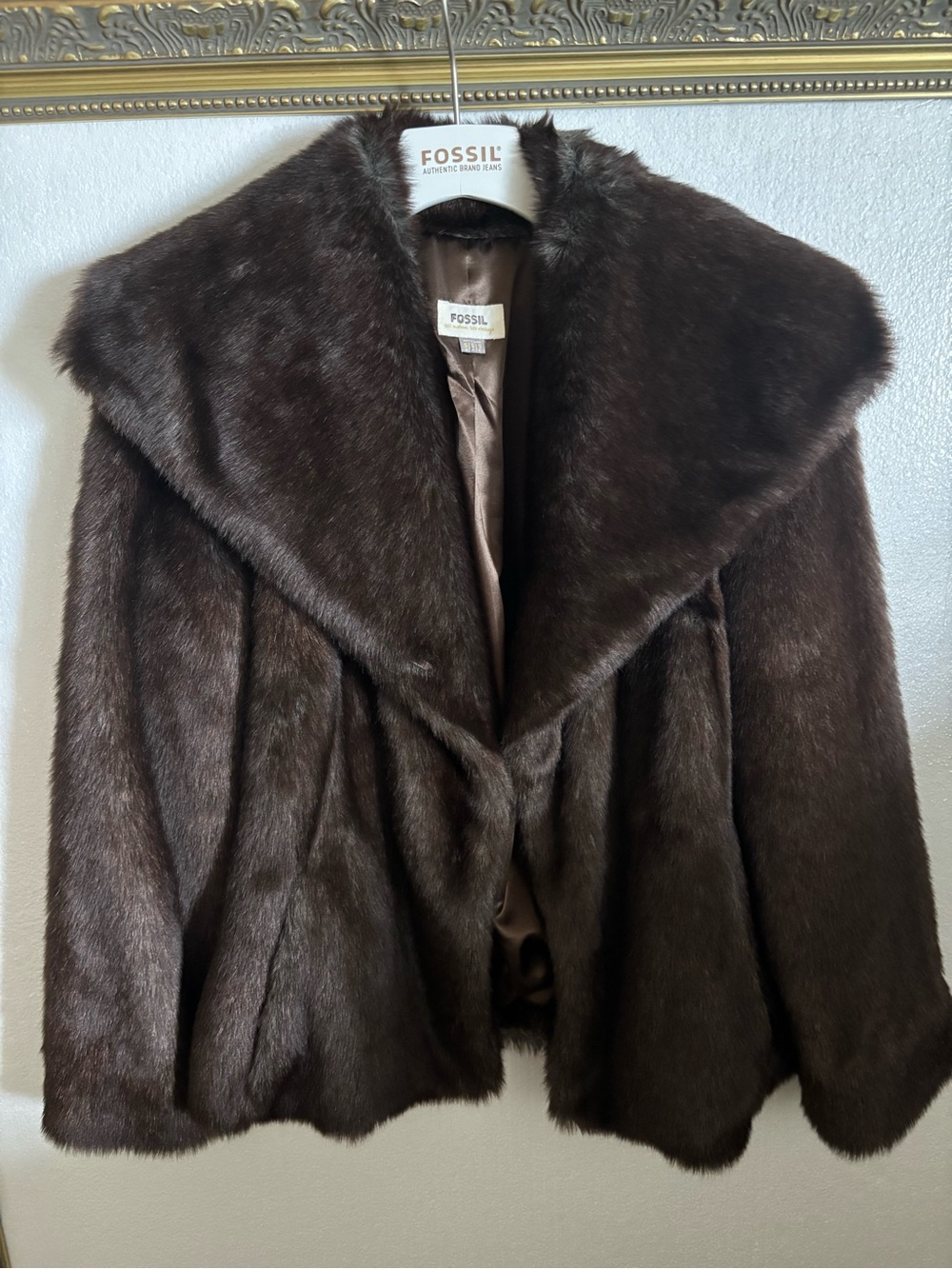 Vintage Fossil Chocolate Brown Faux Fur Coat-Small-Excellent Condition